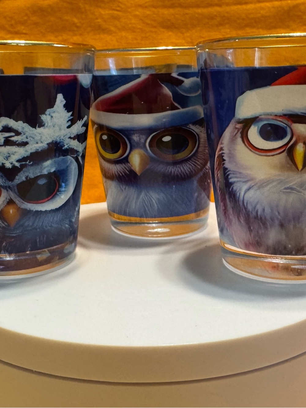 Holiday Owl Shot Glasses - Blue Owl Design (Set of 3)